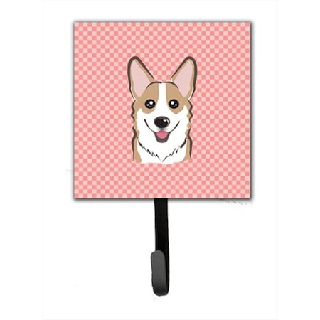 Carolines Treasures Checkerboard Pink Corgi Leash or Key Holder- 4.25 W x 7 H In. BB1253SH4